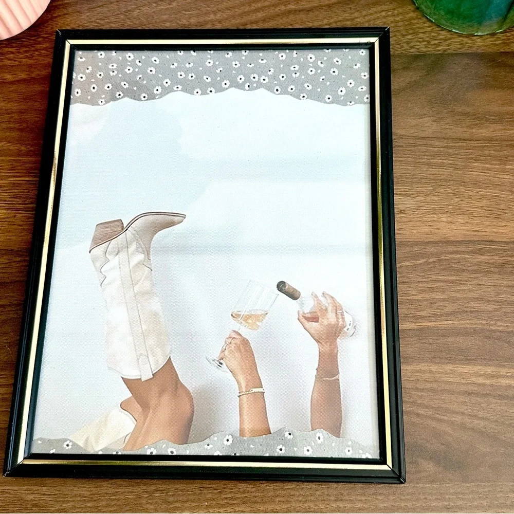 Bottoms Up Cowgirl Wine Country Texas Canvas Art Print Western Framed Wall Art